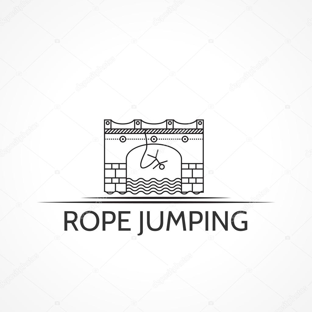 Vector illustration with black line icon and text for rope jumping.