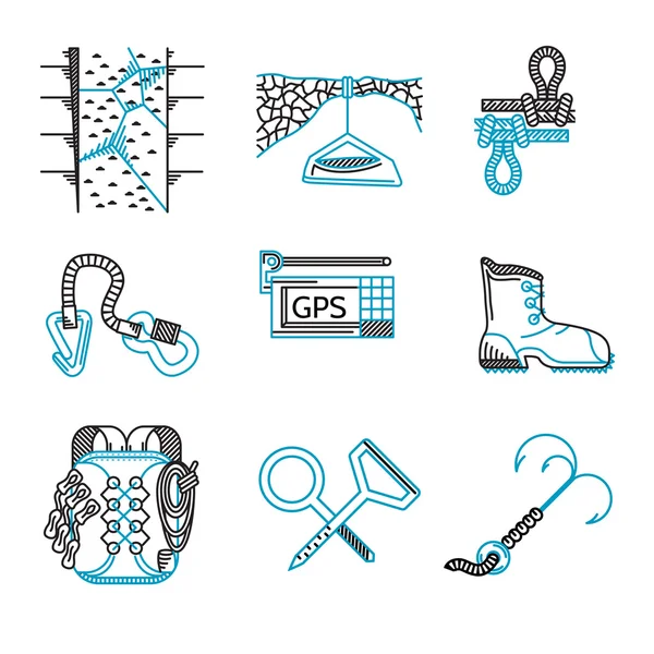 Flat line vector icons for rappeling equipment — Stock Vector