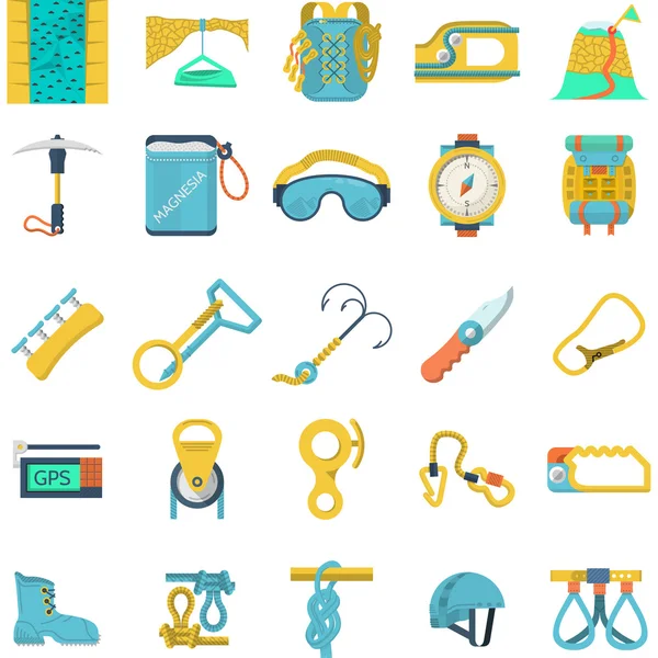 Iconos de colores colección vectorial para escalada en roca — Vector de stock