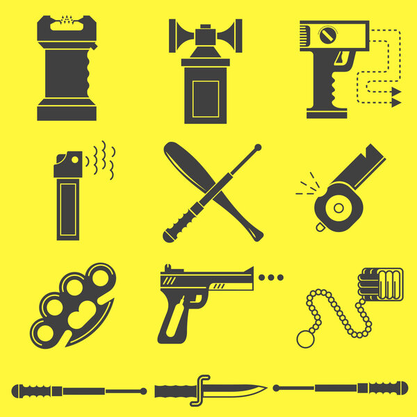 Black vector icons for self defence