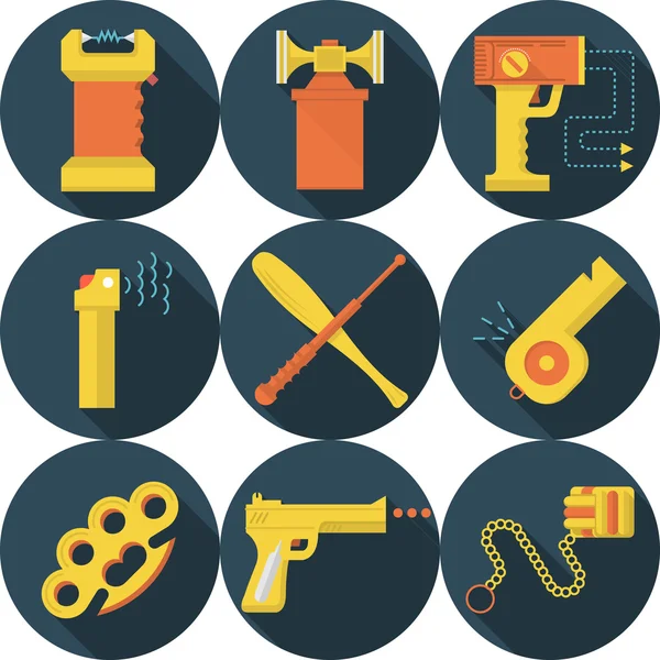 Flat vector icons for self defence — Stock Vector