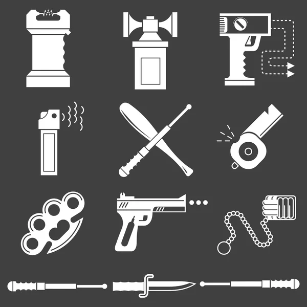 Iconos blancos colección vectorial de autodefensa — Archivo Imágenes Vectoriales