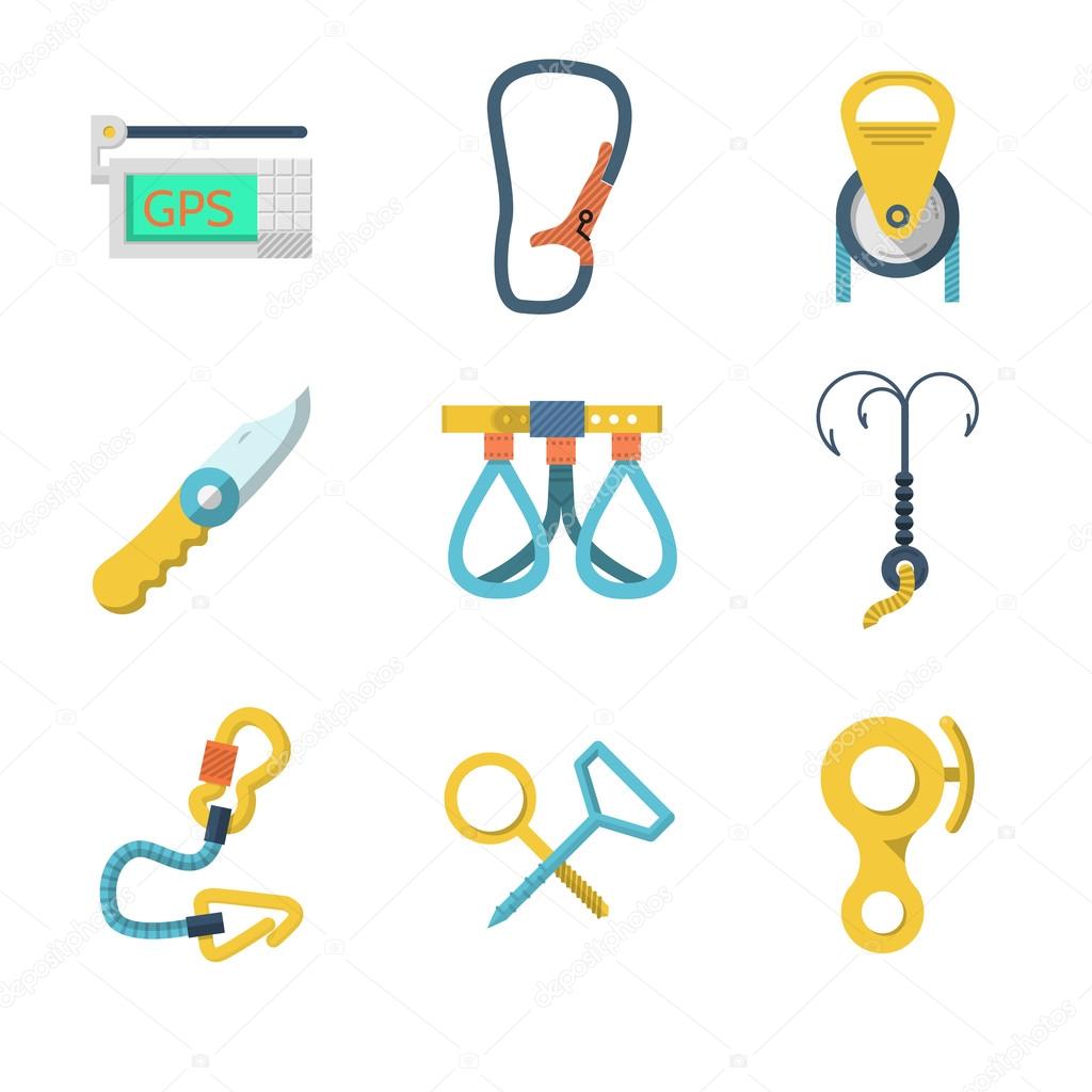 Flat icons vector collection of mountaineering outfit