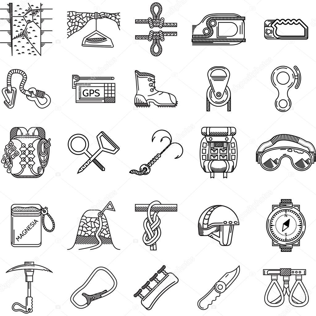 Black icons vector collection for rock climbing Stock Vector by