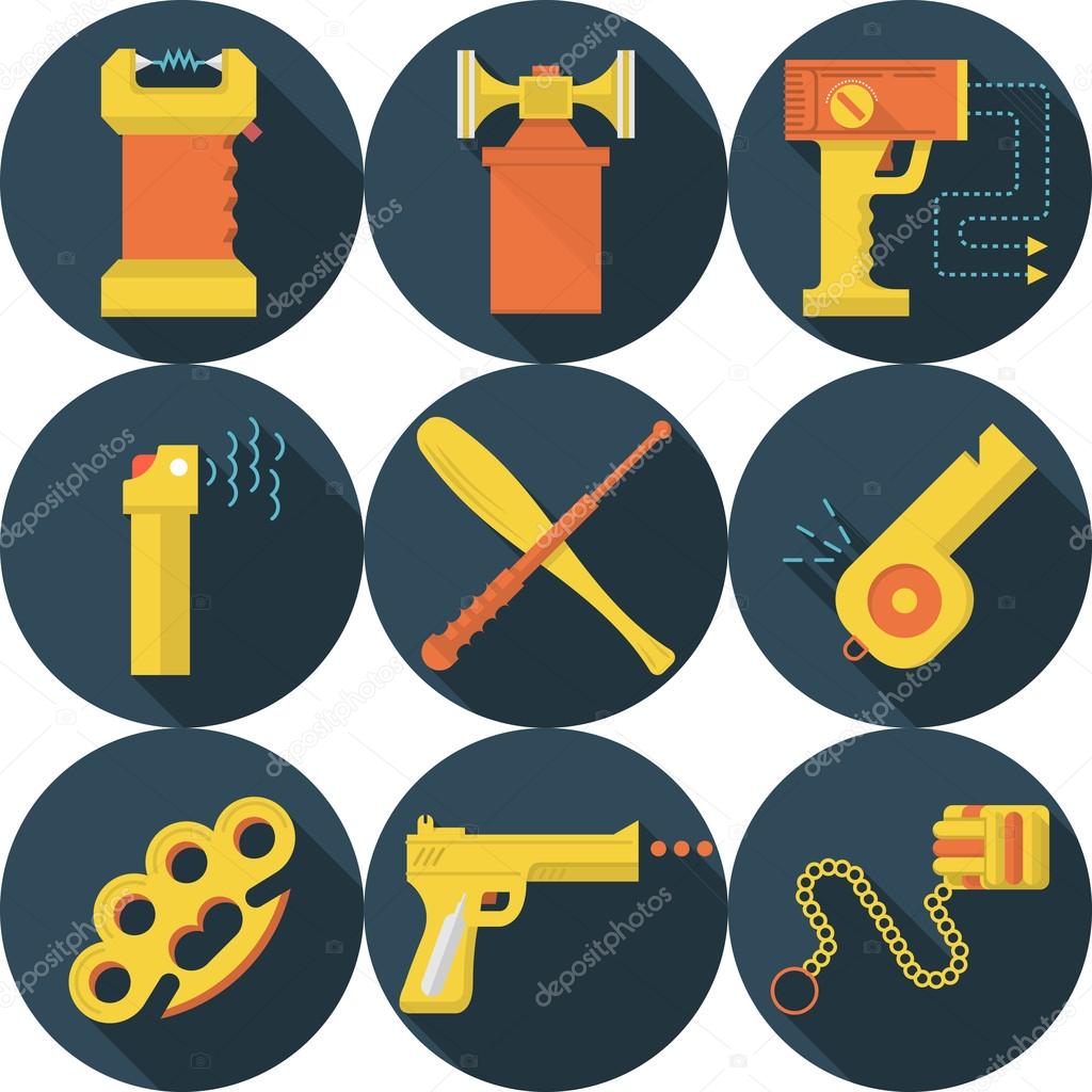 Flat vector icons for self defence