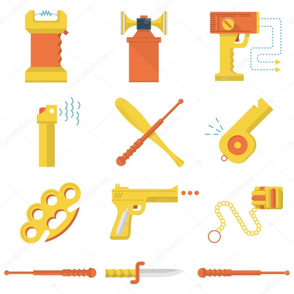 Flat color icons vector collection of self-defense