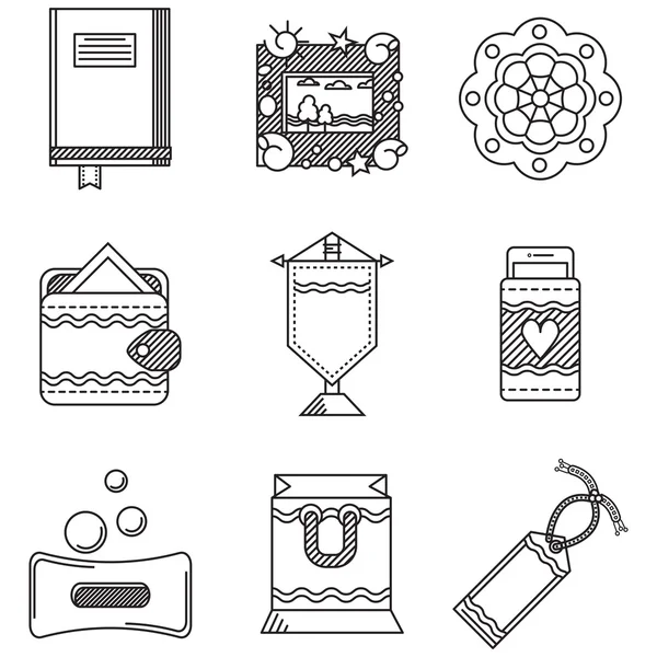 Iconos de línea negra colección vectorial para hechos a mano — Vector de stock