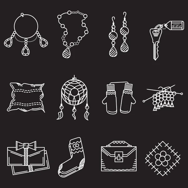 White line vector icons for handmade items — Stock Vector