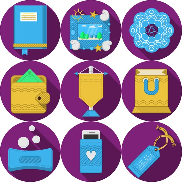 Iconos de vector púrpura plana para regalos hechos a mano — Vector de stock