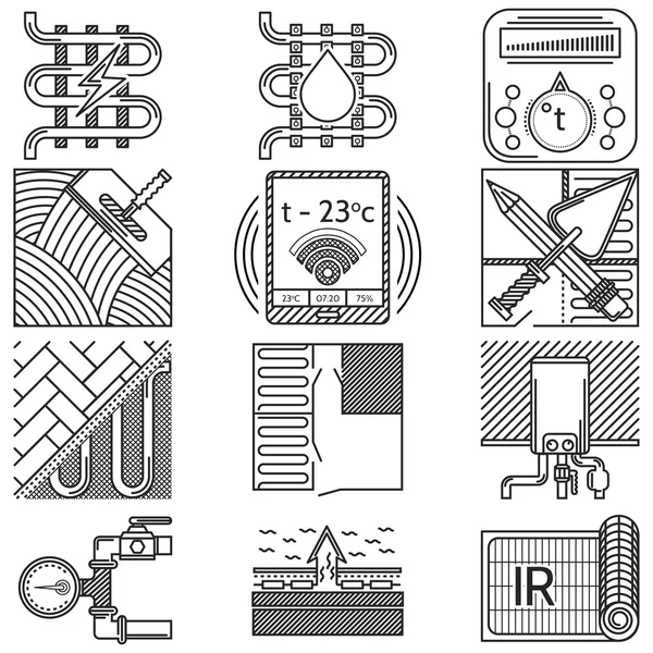 Set of black vector icons for heated floor