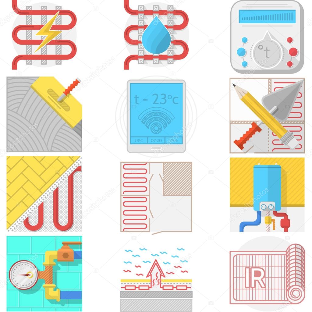 Color icons vector collection for underfloor heating
