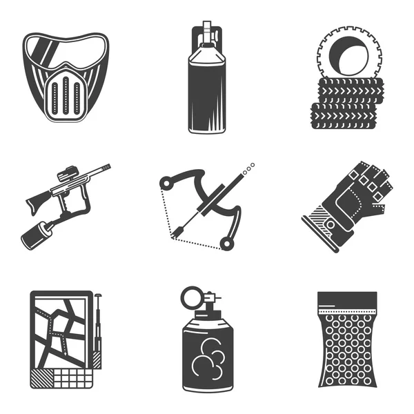 Colección vectorial de iconos negros para paintball — Vector de stock