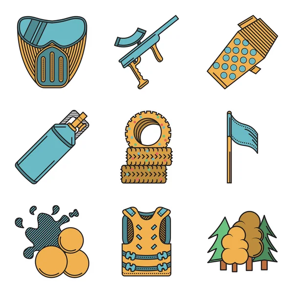 Flat colored vector icons for paintball — Stock Vector