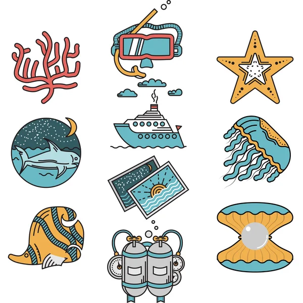 Mar ocio diseño plano vector iconos — Archivo Imágenes Vectoriales