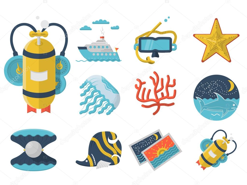 Summertime flat color icons vector collection