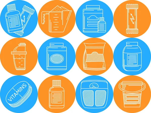 Blauwe en oranje vector iconen voor sportvoeding — Stockvector