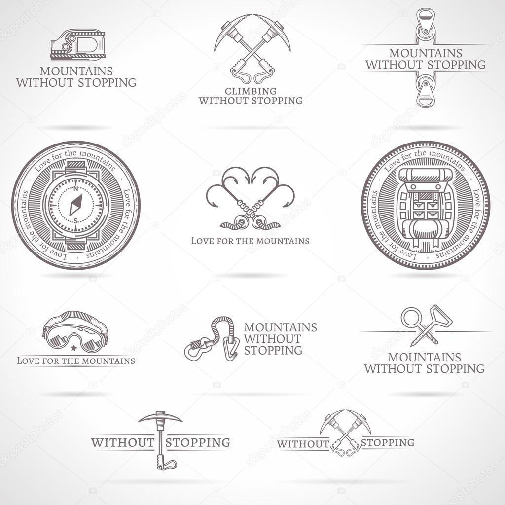 Vector set of mountaineering and tourism emblems