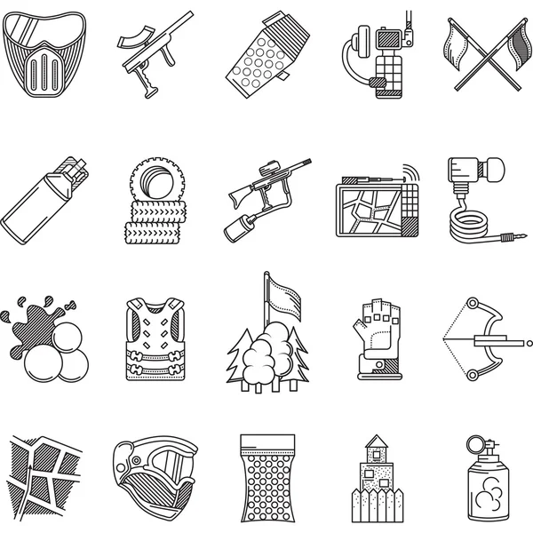 Black line icons vector collection for paintball — Stock Vector
