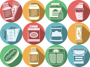 Flat colored vector icons for sports nutrition clipart