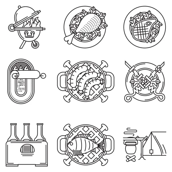 Iconos vectoriales de línea negra para barbacoa — Vector de stock