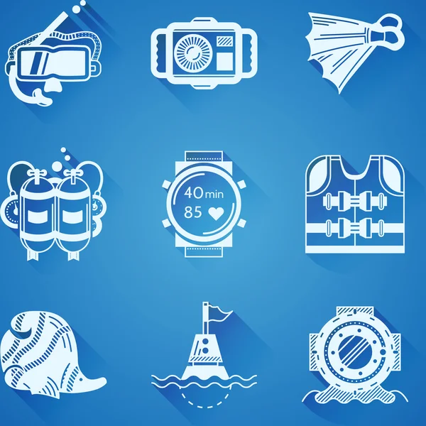 Icone bianche collezione vettoriale di immersioni — Vettoriale Stock