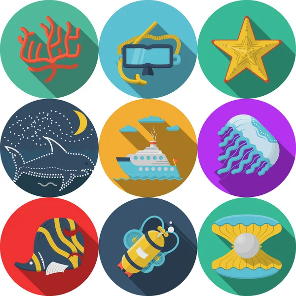 Flat color vector icons for sea leisure — Stock Vector