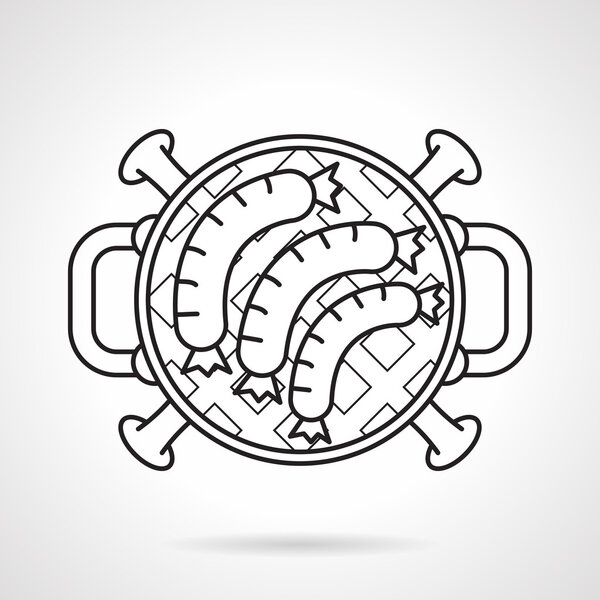 Значок вектора черной линии для жареных колбас
