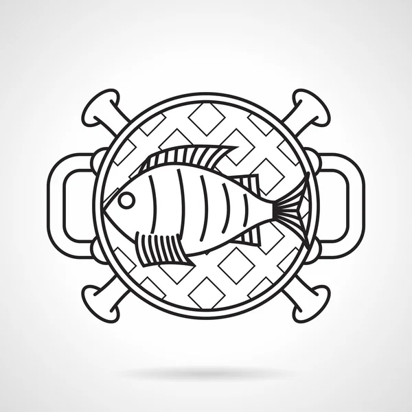 Grelhado peixe ícone vetor linha preta — Vetor de Stock