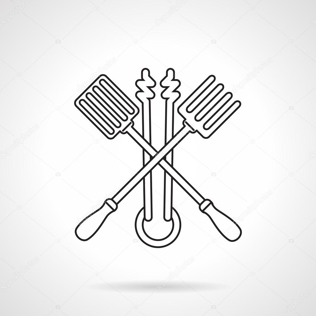 Black line vector icon for barbecue tools