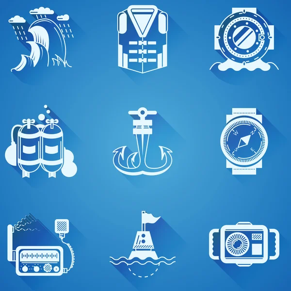 Elementos marinos iconos vectoriales blancos — Vector de stock