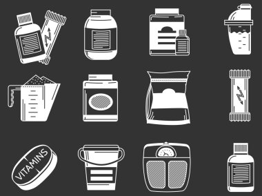 Spor takviyeleri beyaz vektör simgeler