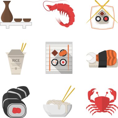 Deniz ürünleri düz renkli simgeler koleksiyon vektör