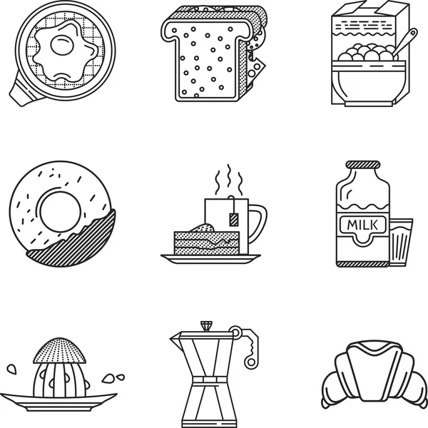 Breakfast black line icons vector collection — Stock Vector