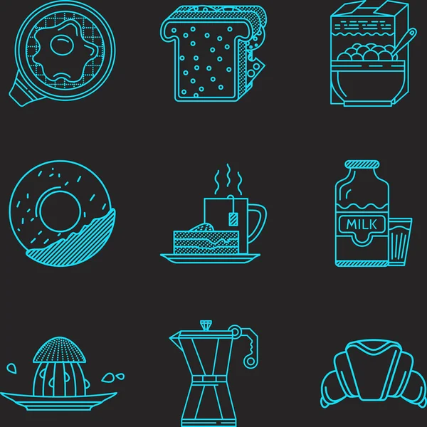 Breakfast blue line vector icons — Stock Vector