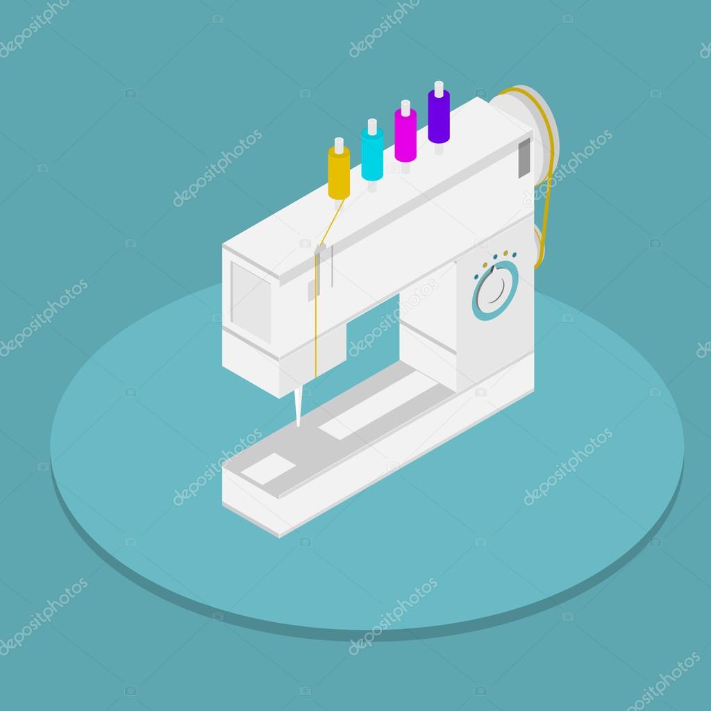 Vector isometric flat illustration of sewing machine