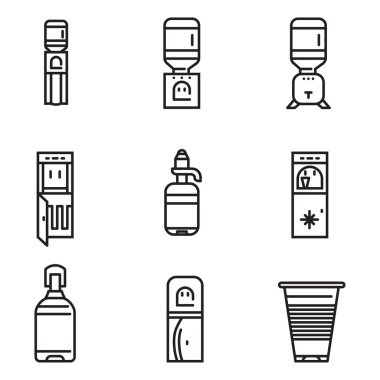 Su soğutucu düz çizgi vektör simgeler