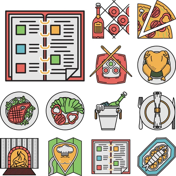 Restaurante iconos vector de color plano — Archivo Imágenes Vectoriales