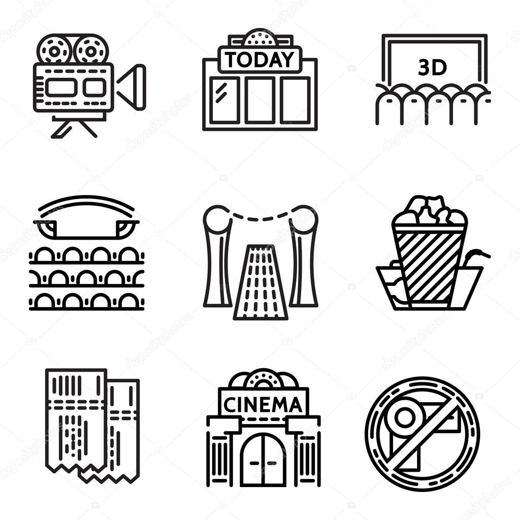 Cinema flat line vector icons