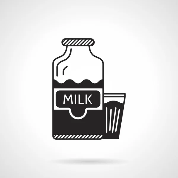 Garrafa de leite e ícone vetorial preto de vidro — Vetor de Stock