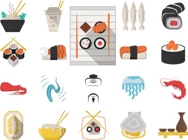 Japon deniz ürünleri menü düz vektör simgeleri