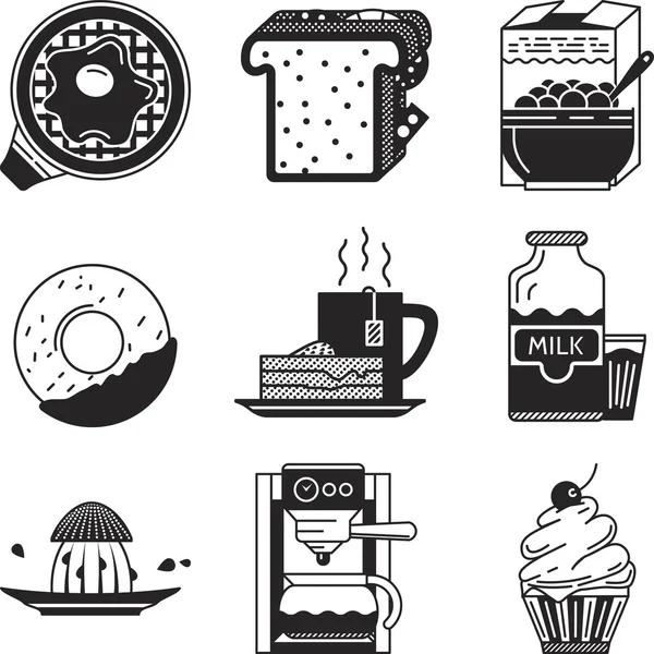 Pequeno-almoço ícones vetor preto — Vetor de Stock