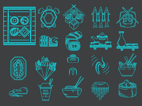 Blauwe lijn vector iconen voor Japanse menu — Stockvector