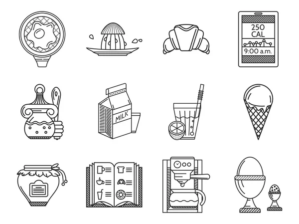 Breakfast line vector icons set — Stock Vector