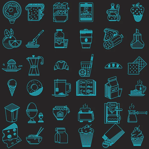 36 line icons vector collection for food — Stock Vector