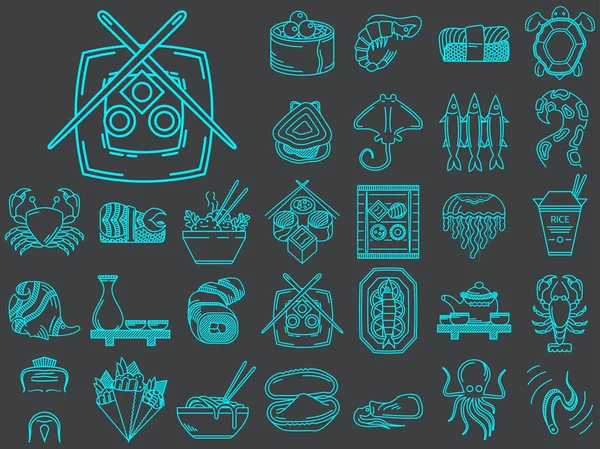 Colección vectorial de 30 iconos de línea para comida asiática — Archivo Imágenes Vectoriales