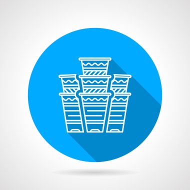 Disposable cups blue round vector icon