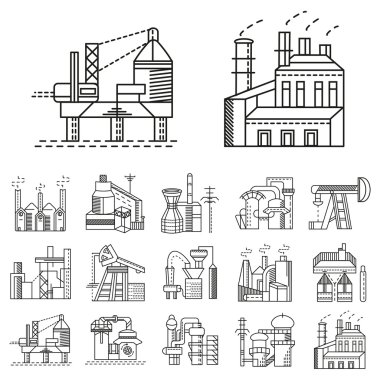 Flat line vector icons for factories clipart