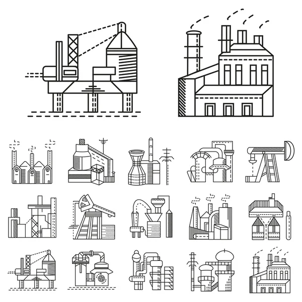 Flat line vector icons for factories — Stock Vector