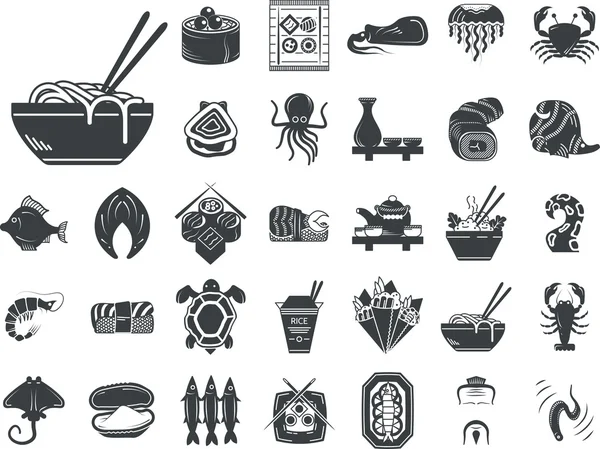 Seafood menu black monochrome vector icons — Stock Vector