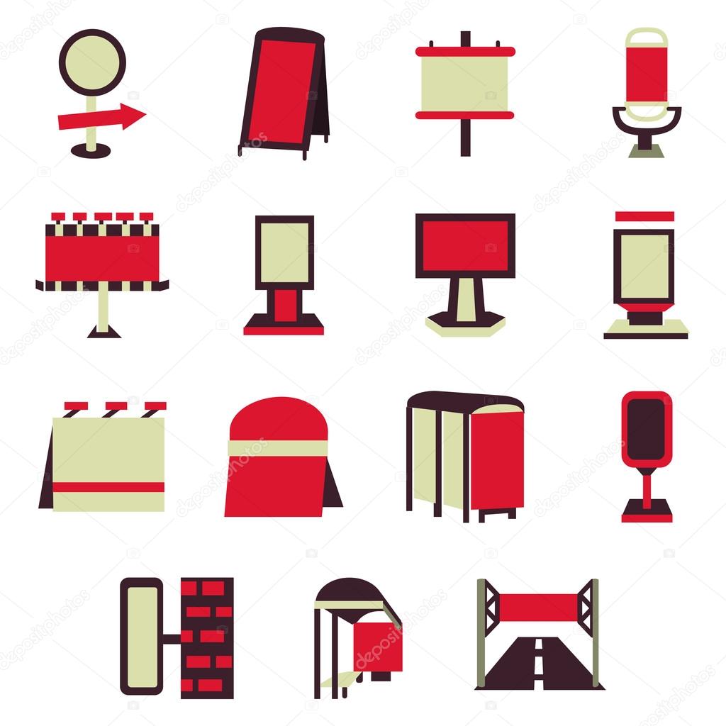Advertising constructions red flat vector icons